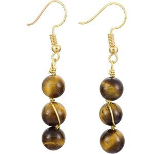 Brown Wire Wrapped Triple Ball Beaded Dangle DropTrendy Hook Earrings for Ladies